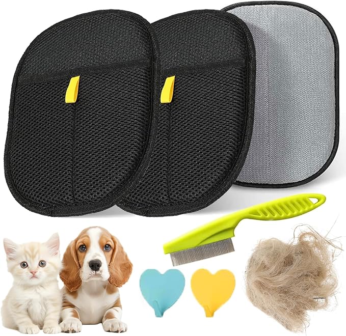 2pcs - Pet Hair Removel Glove for Cats &amp; Dogs, Electrostatic Pet Hair Removal Gloves for Couch, Cat Grooming Gloves, Reusable Cat and Dog Hair Removel for Sofas, Furniture, Carpets and Curtains