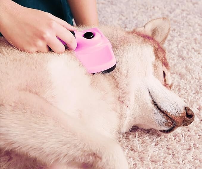 3-in 1 Dog &amp; Cat Grooming Supplies- Self-cleaning Slicker Brush, Deshedding Rake Comb, And Finger Toothbrush For Dogs &amp; Cats | Perfect For Pet Grooming Kit, Dematting And Dental Tool (pink)