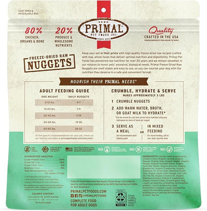 Primal Freeze Dried Dog Food Nuggets, Chicken, Complete &amp; Balanced Meal, Also Use as Topper or Treat, Premium, Healthy, Grain Free, High Protein Raw Dog Food, 14 oz (Pack of 4)