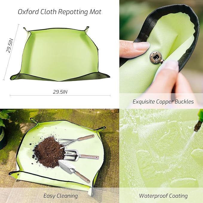13-Piece Garden Tools Set with Tote Bag &amp; Apron, Repotting Mat - Stainless Steel Heavy Duty Planting Kit, Ergonomic Non-Slip Handles - Gardening Gift for Women, Mom, Home Gardeners