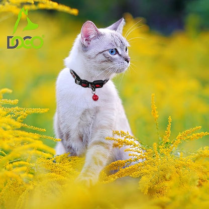 DOCO Cat Collar (Neck Girth - 3/8" x 7.5-12", Weight Upto - 13lb) Reflective Cat Collar with Bell, Breakaway Safety Buckle, Adjustable Nylon Strap for Kittens &amp; Adult Cats (Blue)