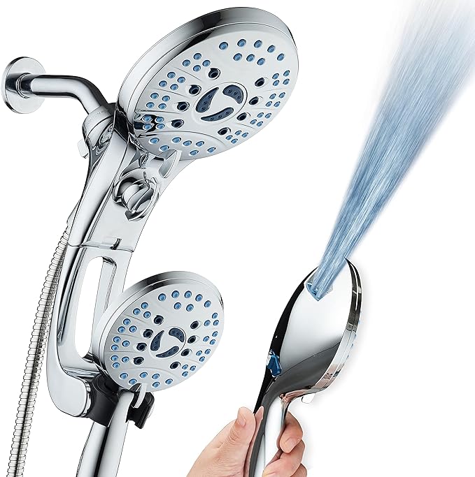 Hotel Spa AquaCare for California As-Seen-On-TV High Pressure Handheld Rain 50-mode 3-way Shower Head Combo with Adjustable Arm, Anti-clog Jets, Tub &amp; Pet Power Wash, 6 ft. Stainless Steel Hose