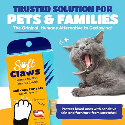 Soft Claws Cat Nail Caps for Small Cats–(40 Caps, Silver Sparkle)-Made in USA-Veterinarian-Developed, Non-Toxic| Protects Furniture &amp; Skin-Easy to Apply, Long-Lasting Anti-Scratch Soft Cat Claw Covers
