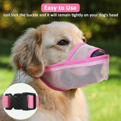 Crazy Felix Nylon Dog Muzzle for Small Medium Large Dogs Dachshund Beagle Poodle Labrador, Air Mesh Breathable and Drinkable Pet Mouth Guard for Anti-Biting Chewing Scavenging(XS, Pink)