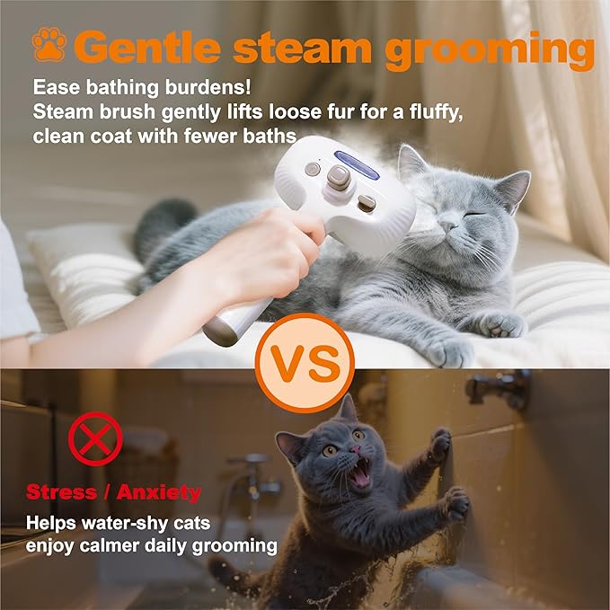 Cat Steam Brush for Indoor Cats, Dog Brush for Shedding, Spritz Defur Comb for Short &amp; Long Hair, Pet Spray Hair Removal Comb, USB Rechargeable Grooming Supplies Steam Brush for All Pets (White)