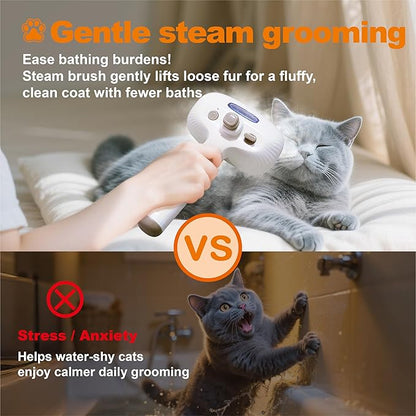 Cat Steam Brush for Indoor Cats, Dog Brush for Shedding, Spritz Defur Comb for Short &amp; Long Hair, Pet Spray Hair Removal Comb, USB Rechargeable Grooming Supplies Steam Brush for All Pets (White)