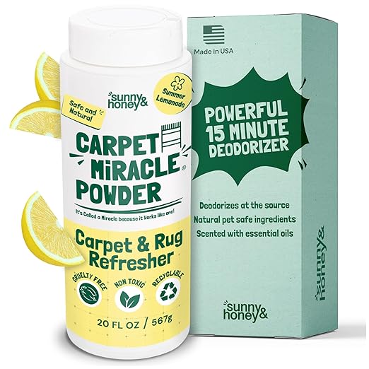 Sunny &amp; Honey Carpet Deodorizer Powder - 20 Oz, Summer Lemonade Scent - Rug Cleaner &amp; Carpet Cleaning Powder for Vacuuming &amp; Upholstery Freshener for Pets &amp; Kids