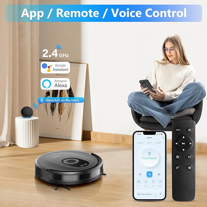 Tikom Robot Vacuum and Mop Combo, 5000Pa Robotic Vacuum Cleaner, 150 Min Max, App &amp; Remote Control, Ideal for Hard Floor, Carpet, Pet Hair, Self-Charge(G8000 Max)