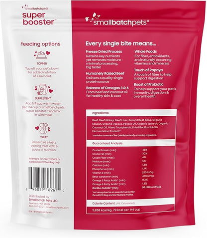 smallbatch Freeze Dried Dog Treats, Superfood Food Topper Beef Bites for Dogs &amp; Cats, Probiotics, Organic Ingredients, High Protein, Grain Free Healthy Treat Food Topper, Made in The USA, 7 oz Bag