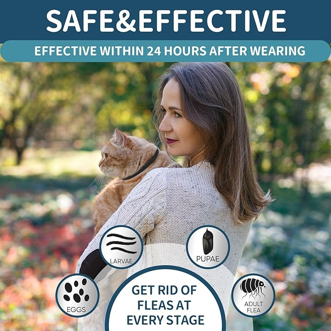 Flea and Tick Collar for Cats - 4 Pack, 32 Month Protection Treatment, Waterproof, Natural Prevention, Adjustable for Cats &amp; Kittens (Black Grey)
