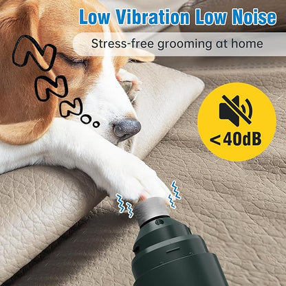 Dog Nail Grinder, 7-Speed Quiet Electric Dog Nail Trimmers, Dog Nail Clippers with Sponge Dust Collection &amp; File for Small Medium Large Dogs, Rechargeable Pet Paw Grooming Supplies Ki(Green)