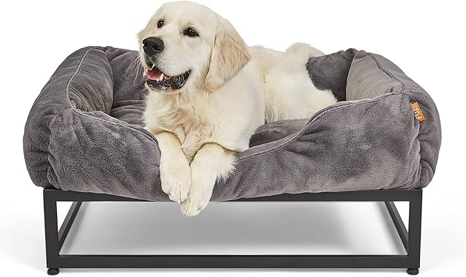 FUZI Luxury Aesthetic Dog Bed for Small Dogs with Washable Cover, Pet Couch, Pet Bed with Sides, Non-Slip Bottom, Soft &amp; Durable Calming Dog Bed, Faux Rabbit Fur Cover, Small 25.1x16.75x9.5 Dark Grey