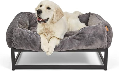 FUZI Luxury Aesthetic Dog Bed for Small Dogs with Washable Cover, Pet Couch, Pet Bed with Sides, Non-Slip Bottom, Soft &amp; Durable Calming Dog Bed, Faux Rabbit Fur Cover, Small 25.1x16.75x9.5 Dark Grey