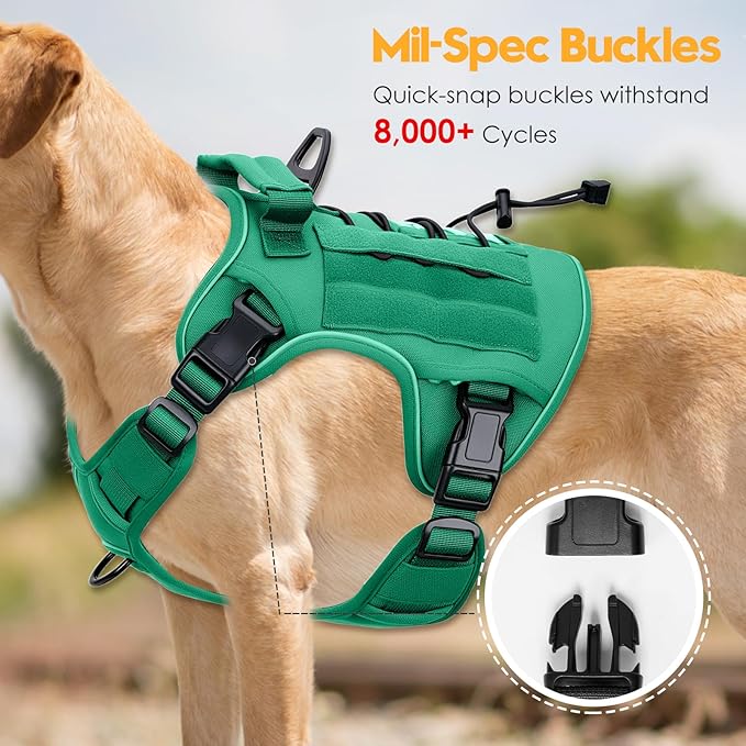 Heavy-Duty Tactical Dog Harness for Large Dogs, No Pull Adjustable Reflective Pet Vest with Molle System, K9 Military-Grade Control for Service Training, Outdoor &amp; 10+ Breeds, Turquoise, Large