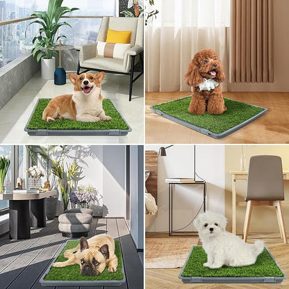 Dog Grass Pad with Tray: 2 Pack Grass Pee Pads for Dogs Potty for Puppy Training, 22"x18" Artificial Turf for Dogs with Collection Tray for Indoor /Outdoor /Patio /Balcony, Grey