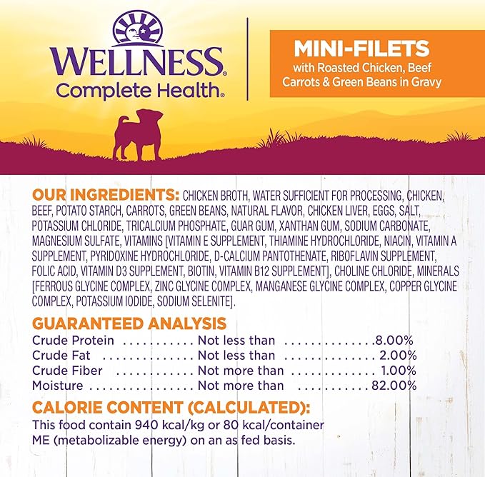 Wellness Petite Entrées Mini-Filets with Roasted Chicken, Beef, Carrots &amp; Green Beans in Gravy, 3-Ounce Cup (Pack of 12)
