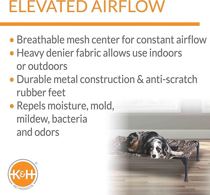 K&amp;H Pet Products Outdoor Elevated Dog Cot, Breathable Cooling Elevated Cot Hammock Pet Bed for Medium Dogs, Washable Mesh Cover, Raised Metal Frame, Collapsible, Portable - Medium 32 X 25in Camo
