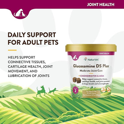 NaturVet – Glucosamine DS Plus - Level 2 Moderate Care – Supports Healthy Hip &amp; Joint Function – Enhanced with Glucosamine, MSM &amp; Chondroitin – for Dogs &amp; Cats–70 Soft Chews