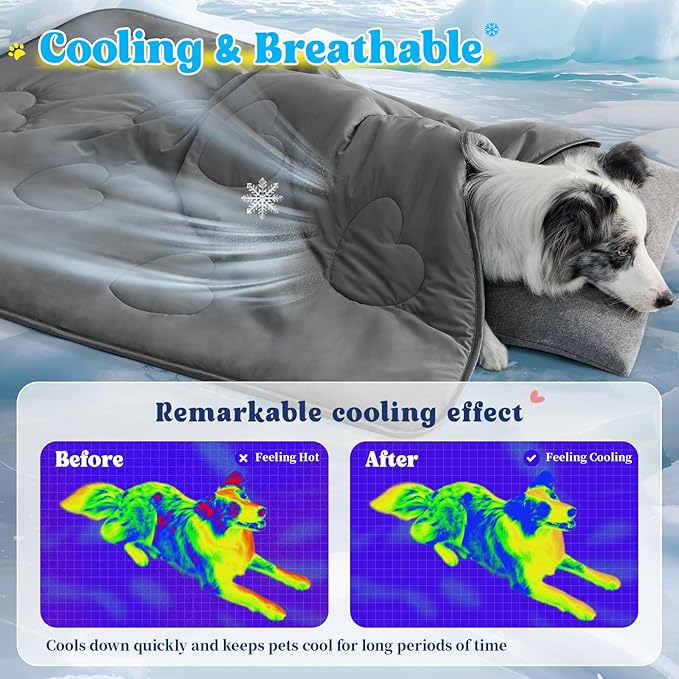 Cooling Blanket for Dogs, Lightweight &amp; Durable Dog Cooling Mat, Q-MAX>0.45 Soft Breathable Pets Comforter for Couch, Bed &amp; Car Essential - Dark Grey 50x60 Inches