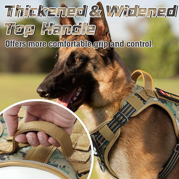rabbitgoo Tactical Dog Harness for Small Dogs, No Pull Military Service Vest with Handle &amp; Molle, Easy Control for Training Walking, Adjustable Reflective Straps, Brown camo, S