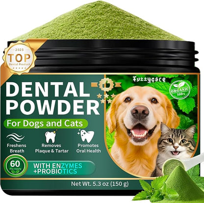 Dog Dental Powder, Dog Teeth Cleaning Powder with Natural Herbal Blend &amp; Postbiotics, Dog Teeth Cleaning, Targets Tartar &amp; Reduces Plaque &amp; Bad Breath for Dogs &amp; Cats, Mint -150Grams