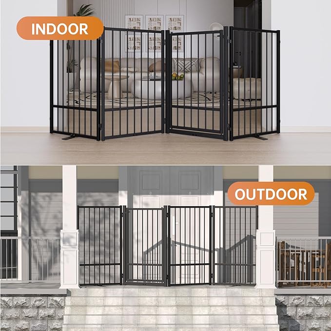 Full Metal Freestanding Dog Gate with Door, 32&