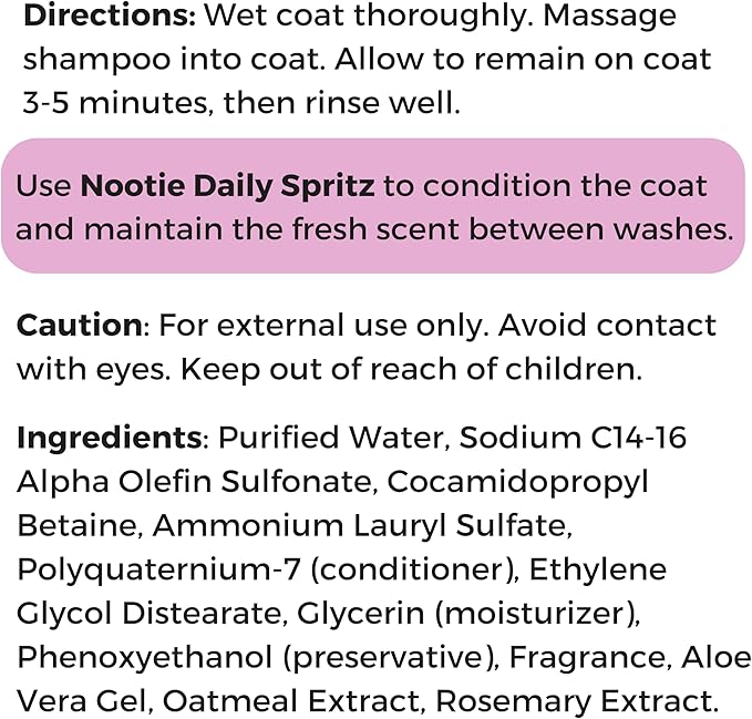 Nootie - Pet Shampoo for Sensitive Skin - Revitalizes Dry Skin &amp; Coat - Natural Ingredients - Gentle Dog Shampoo - Cleans &amp; Conditions