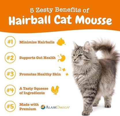 Zesty Paws Hairball Cat Mousse - Hairball Treats for Cats Digestive Support - Lickable Cat Vitamin Treats for Skin &amp; Gut Health - Squeezeable Puree Tube for Furball Relief - Chicken 14ct