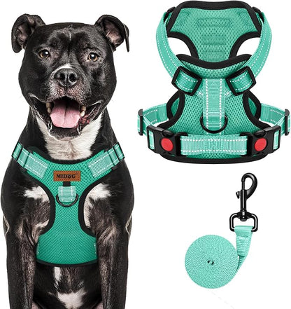 MIDOG No-Pull Dog Harness | Adjustable &amp; Reflective Pet Harness Leash Set for Small Medium Large Dogs Walking, Training| No Choke, Front Clip, Soft Padded Vest with Easy Control Handle - Green, L