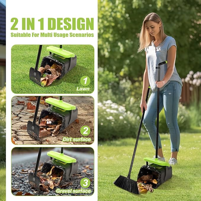 Pooper Scooper Swivel Bin &amp; Rake Kit with 35 Bags – 46" Long Handle Heavy Duty Dog Poop Scooper with Bag Attachment, Yard Pet Waste Cleanup Tool for Large Medium Small Dogs