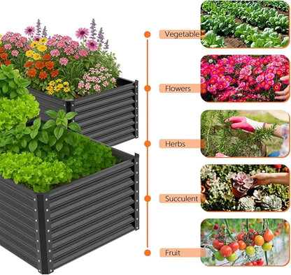 VINGLI Galvanized Raised Garden Beds Outdoor, 6x3x2 Ft, 8x4x2 Ft Lager Metal Planter Raised Beds for Planting Vegetables Flowers Herb (6 * 3 * 2（Square）)
