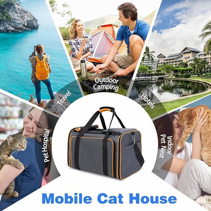 Cat, Dog Carrier for Pets Up to 20 Lbs,Sides Expandable Pet Carrier Bag Large Mesh Safe,Airline Approved Animal Carrier,Soft Sided Collapsible Pet Travel Carrier,Foldable Portable Pet Home (Orange)