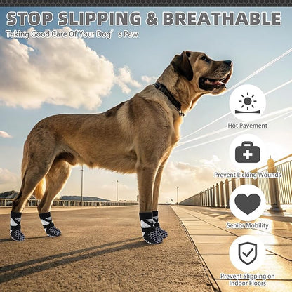 KOOLTAIL Dog Socks for Hot Pavement, Summer Breathable Dog Socks to Prevent Licking Paws, Non Slip Pet Boots &amp; Paw Protectors for Hardwood Floor,Grippy Shoes for Small Medium Large Senior Dogs,Black L