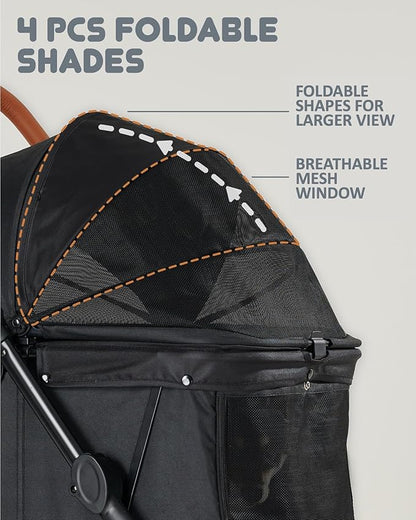 Medium Dog Stroller for Large Dogs, pet Stroller for Medium Dogs Up to 66lbs, All-Terrain with Adjustable Handle &amp; Canopy, Sun Shades, Storage Organizer, Waterproof Oxford Fiber