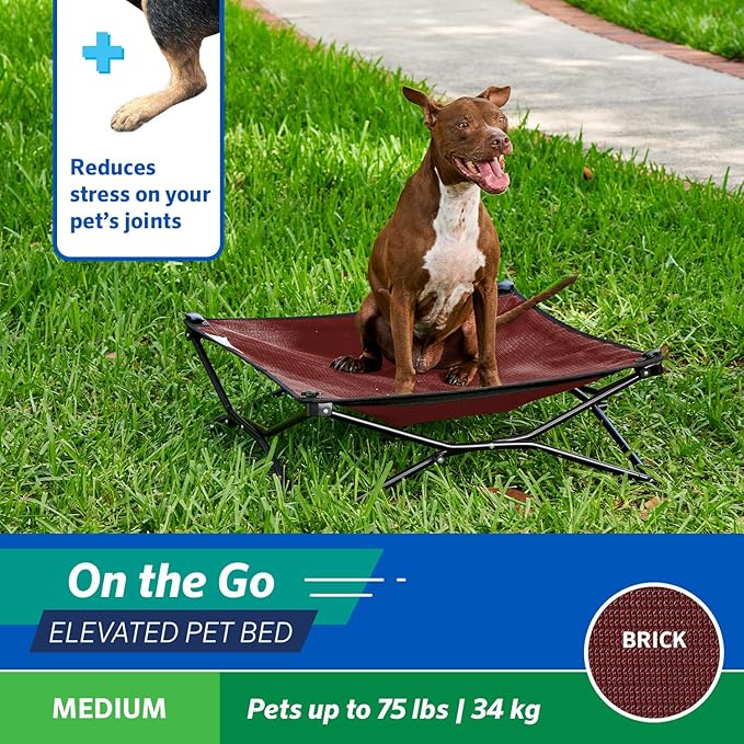 Coolaroo On-The-Go Elevated Dog Bed - Foldable Pop-Up Travel Dog Bed with Breathable, Moisture-Resistant Fabric, Carry Bag Included, Lightweight &amp; Portable, Brick, Medium