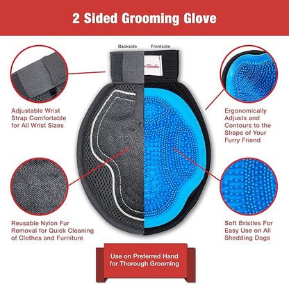 Warren London 2in1 Grooming Glove for Dogs &amp; Cats | Reversible Design Pet Brush with Smooth Side for Clothes &amp; Furniture | Soft Mitten Contours for Comb &amp; Massage