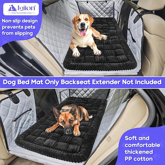 Dog Car Bed Mat, Non-Slip Backseat Extender Pet Blanket, Plaid Dog Bed for SUVs, Sedans &amp; Trucks, Chew-Resistant Travel Pad for Dogs, Easy Clean &amp; Scratch-Proof &amp; Comfort (50"x24.6") Black