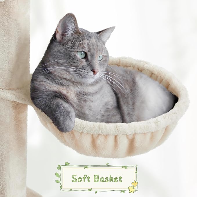 Yaheetech 54in Rattan Cat Tree, Modern Tower with Breathable Woven Condo, Scratching Posts &amp; Washable Cushions, Naturally Cool in Summer, Cute Furniture for Indoor Cats