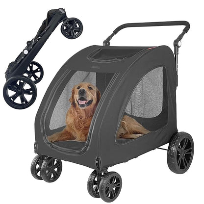 Extra Large Dog Stroller for Medium &amp; Large Pets - Foldable Design, Adjustable Handle, Up to 130 lbs(Black)