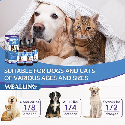 Hemp Oil for Dogs and Cats - Omega-3, 6, 9 Rich Organic Extract - Eases Pet Anxiety, Pain, Skin &amp; Coat Health - Stress Relief, Hip &amp; Joint Support - Calming Treats (4 Pack)