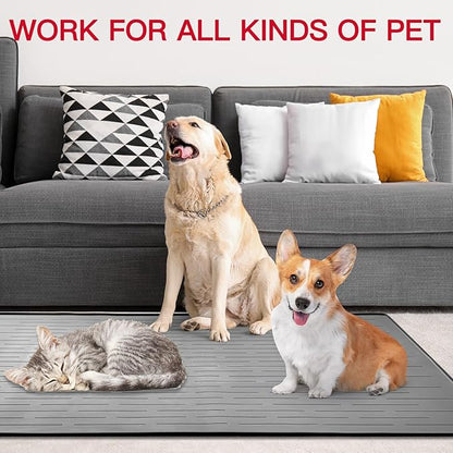 39.4"x29.5" Largest Pet Food Mat, Silicone Dog Mats for Food and Water, Nonslip Pet Feeding Mats for Floors,Dog Cat Bowl Mat with Raised Edges, Gray White