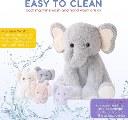 5 Pieces Elephant Stuffed Animals for Girls, 1 Mommy Elephant with 4 Babies Soft Plush Set Toys Gifts for Kids Children 3 4 5 6 7 8 9 Years, Christmas, Birthday, Children&