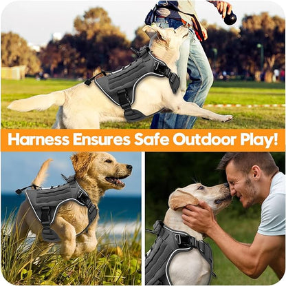 Heavy-Duty Tactical Dog Harness for Large Dogs, No Pull Adjustable Reflective Pet Vest with Molle System, K9 Military-Grade Control for Service Training, Outdoor &amp; 10+ Breeds, Gray, X-Large