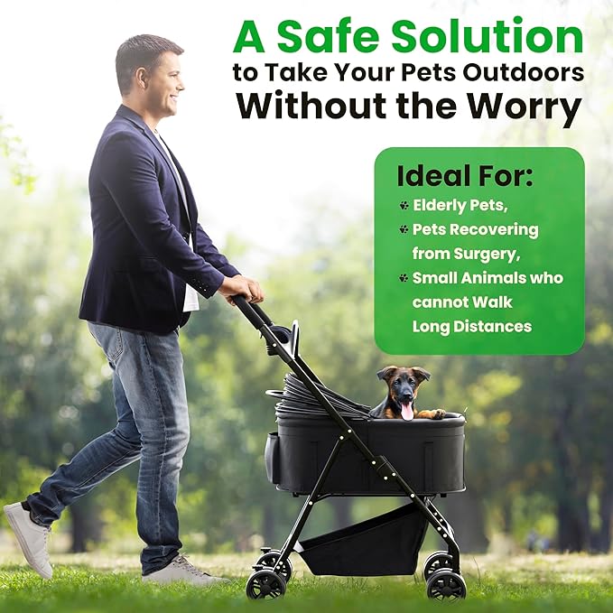 Pet Stroller 3 in 1 Foldable Dog Stroller, Cat Strollers, Foldable pet Strollers &amp; Cat Carrier, Pet Carrier, Lightweight with Cup Holder, Waterproof Max Load 66 lbs, Breathable Mesh Canopy