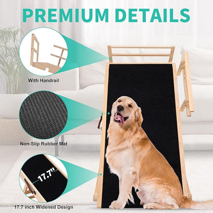 Dog Ramp, 5 Level Adjustable Wooden Folding Pet Ramp for Middle Bed, Couch,SUV-High Traction, Portable Paw Ramps for Small &amp; Large Old Dogs &amp; Cats - Furniture Quality