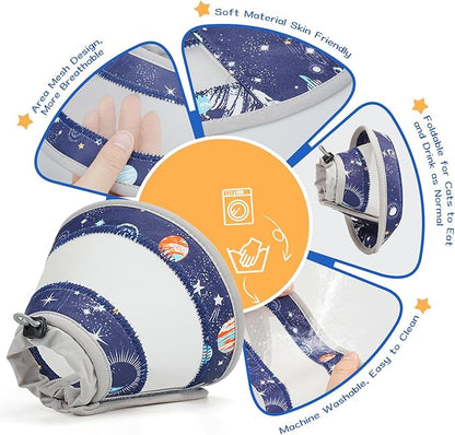 Breathable Air Mesh Cat Cone Collar Soft to Stop Licking, Adjustable, Foldable Lightweight Kitten Cones After Surgery Recovery for Cats &amp; Kittens (Star Blue, M)