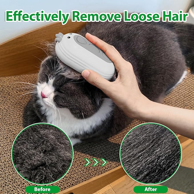 Cat Steam Brush with Release Button, 3 in 1 Rechargeable Pet Spray Water Comb for Long &amp; Short Hair Removal, Self Cleaning Slicker Vapor Brush for Indoor Cats Dogs Rabbits Shedding Grooming