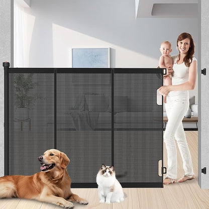 Extra Tall Retractable Baby Gates: 51" Tall Pet Gate, Extend up to 120" Wide, Mesh Baby Gate with Support Rods Jump-Proof Design for Cats &amp; Large Dogs High Dog Cat Door Indoor Outdoor, Black