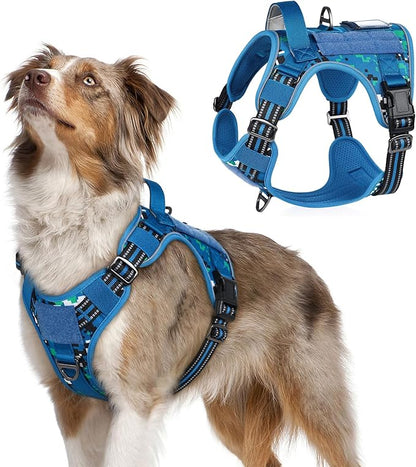 rabbitgoo Tactical Dog Harness Medium Sized Dog, No Pull Military Service Vest with Handle &amp; Molle, Easy Control for Training Walking, Adjustable Reflective Straps, Blue Camo, M
