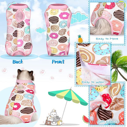 Nuanchu 3 Pieces Cat Recovery Suit Kitten Recovery Suit E-Collar Alternative for Cats and Dogs Abdominal Skin Anti Licking Pajama Clothes Sets(Watermelon Pattern,Small)